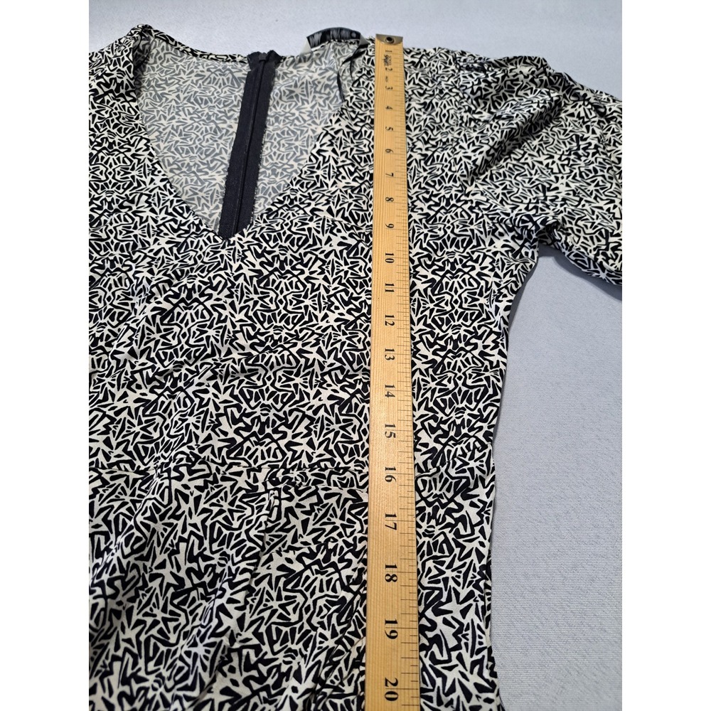 Zara Long Sleeve Midi Dress Black White Geometric Abstract Print V-Neck Size S - Picture 6 of 8